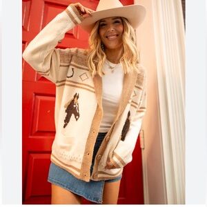 Pink Lily Western Horse Cardigan